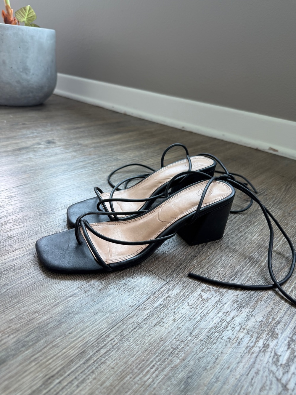 Urban Outfitters Black Strappy Lace-Up Block Heel Sandals